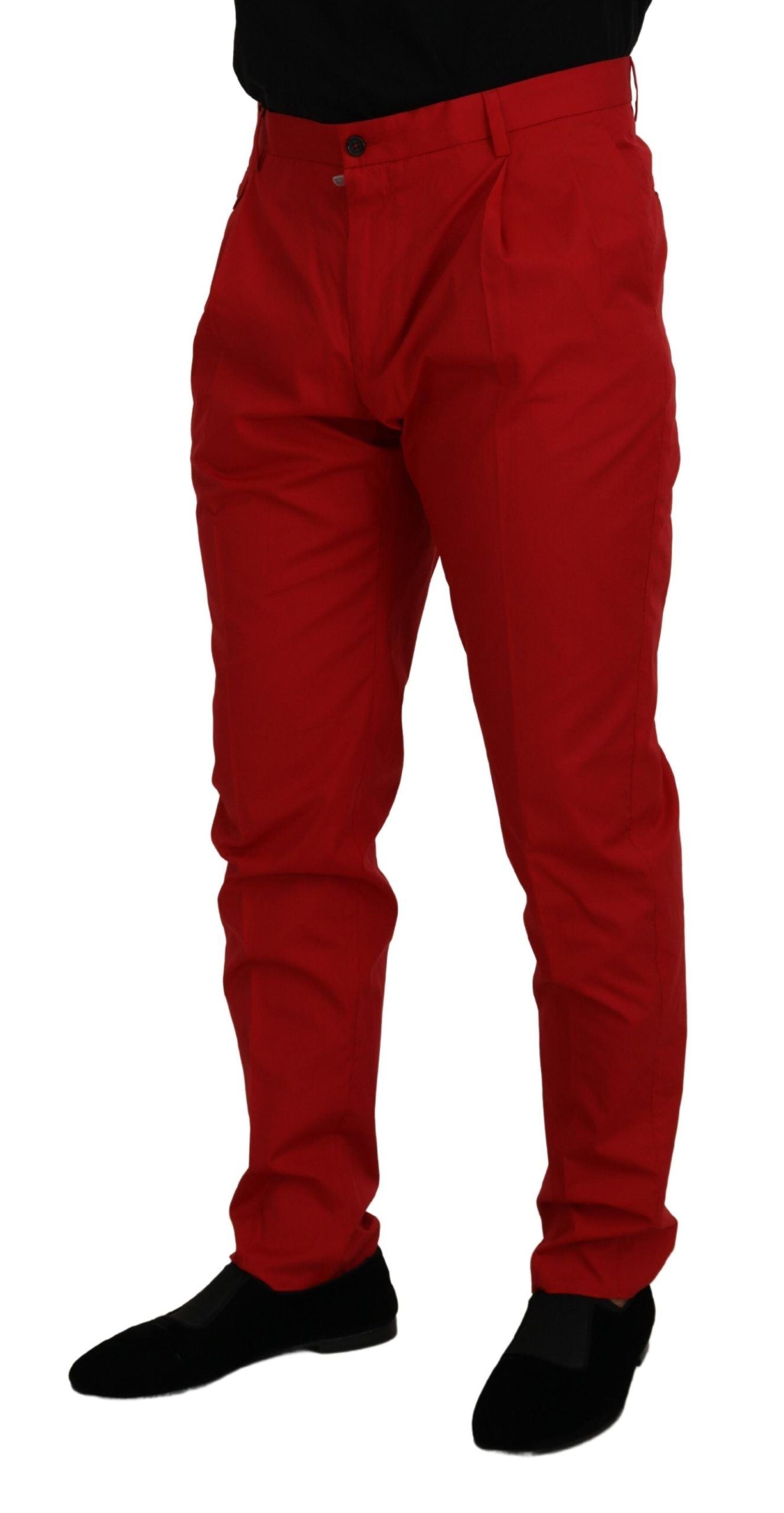 Dolce & Gabbana Red Cotton Slim Fit Trousers Chinos Pants | Regal Royce