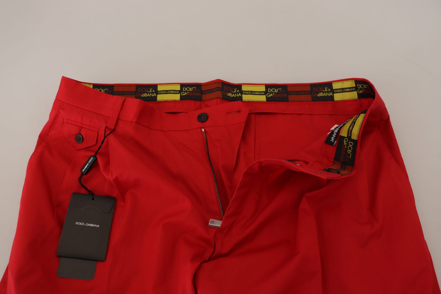Dolce & Gabbana Red Cotton Slim Fit Trousers Chinos Pants | Regal Royce