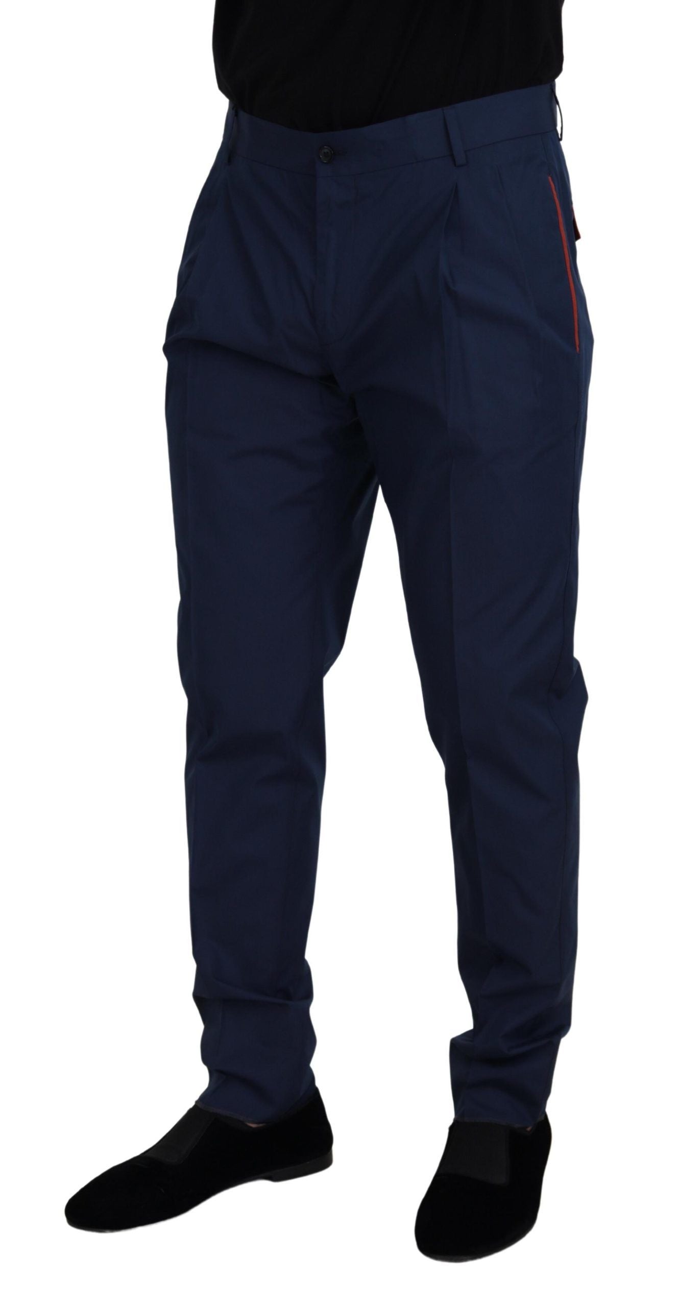 Dolce & Gabbana Blue Cotton Silk Trousers Chinos Pants | Regal Royce
