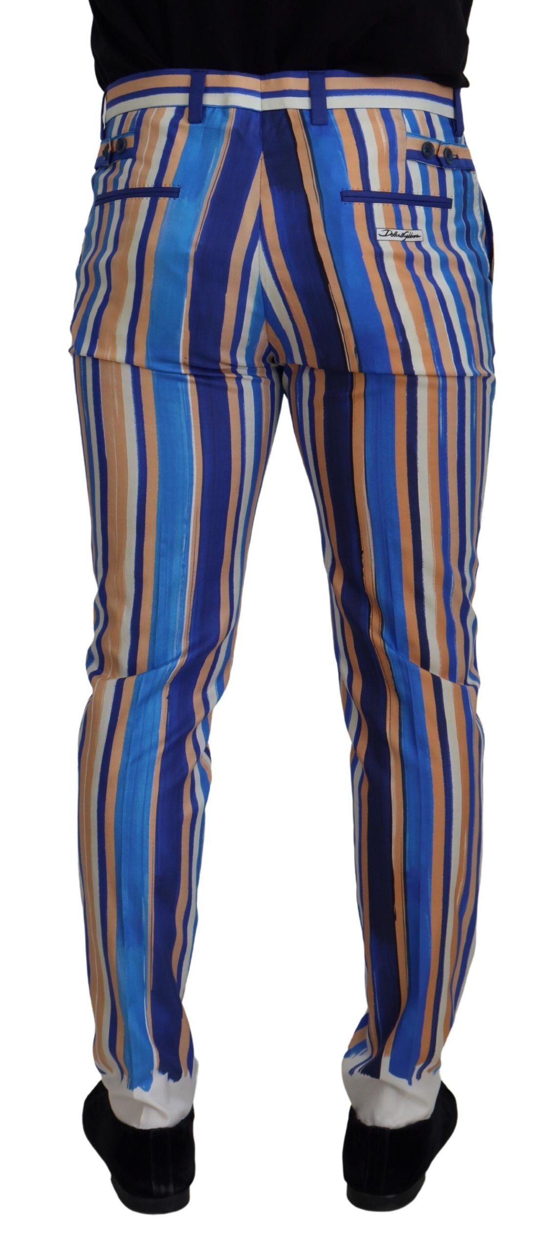 Dolce & Gabbana Blue Striped Silk Cotton Slim Trousers Pants | Regal Royce