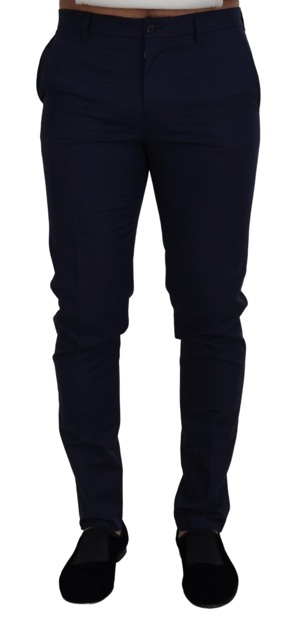 Dolce & Gabbana Blue Linen Cotton Slim Trousers Chinos Pants | Regal Royce