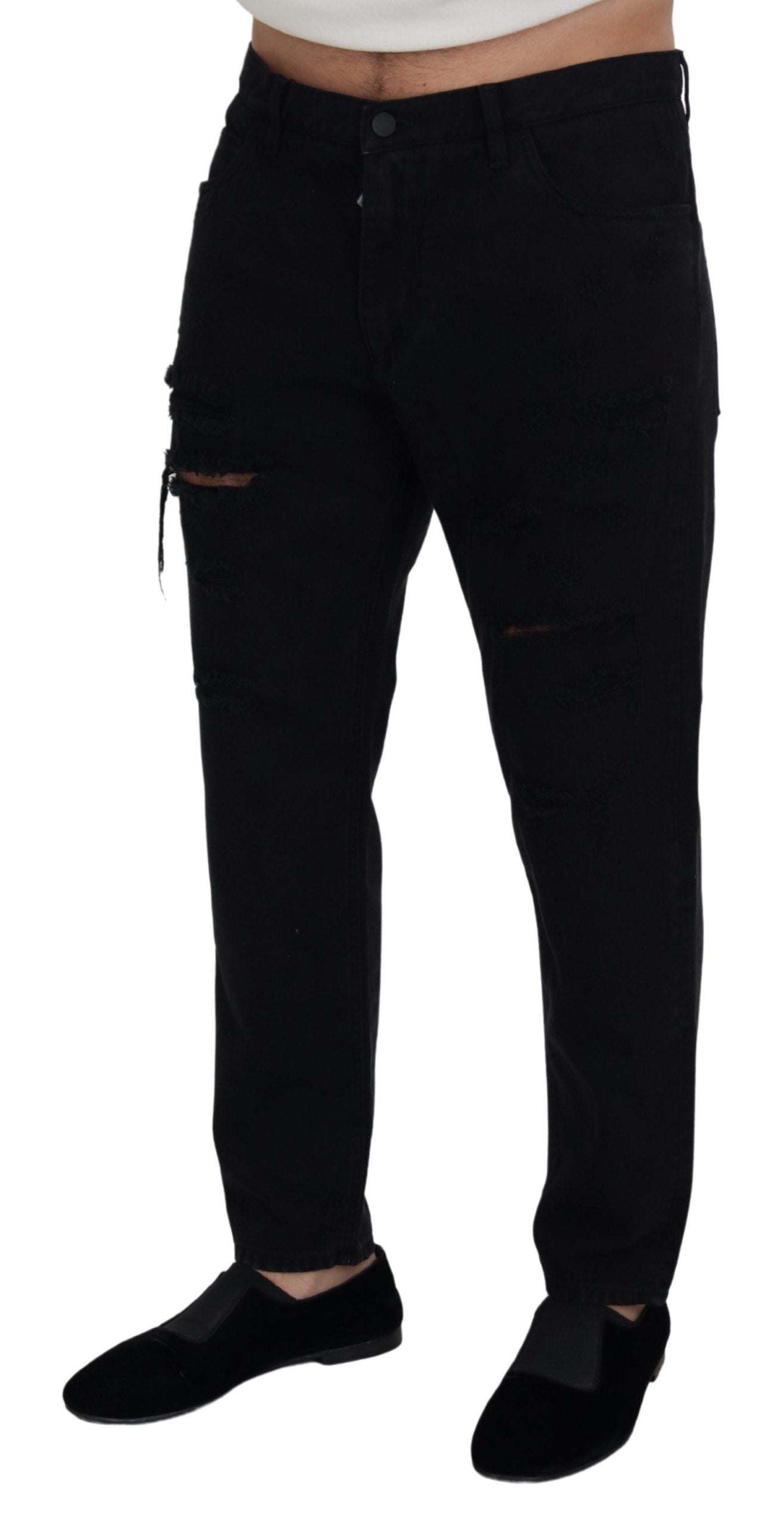 Dolce & Gabbana Black Loose Regular Torn Cotton Jeans | Regal Royce