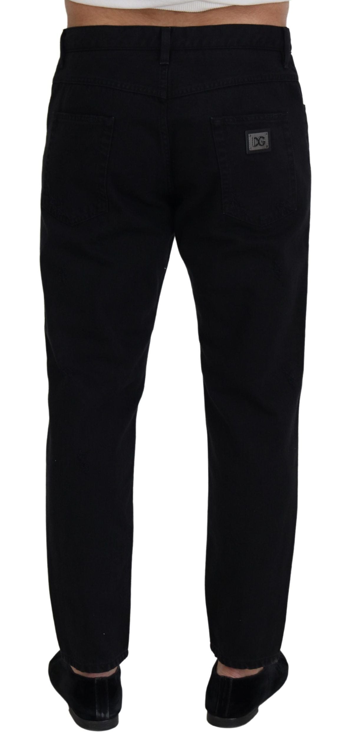 Dolce & Gabbana Black Loose Regular Torn Cotton Jeans | Regal Royce