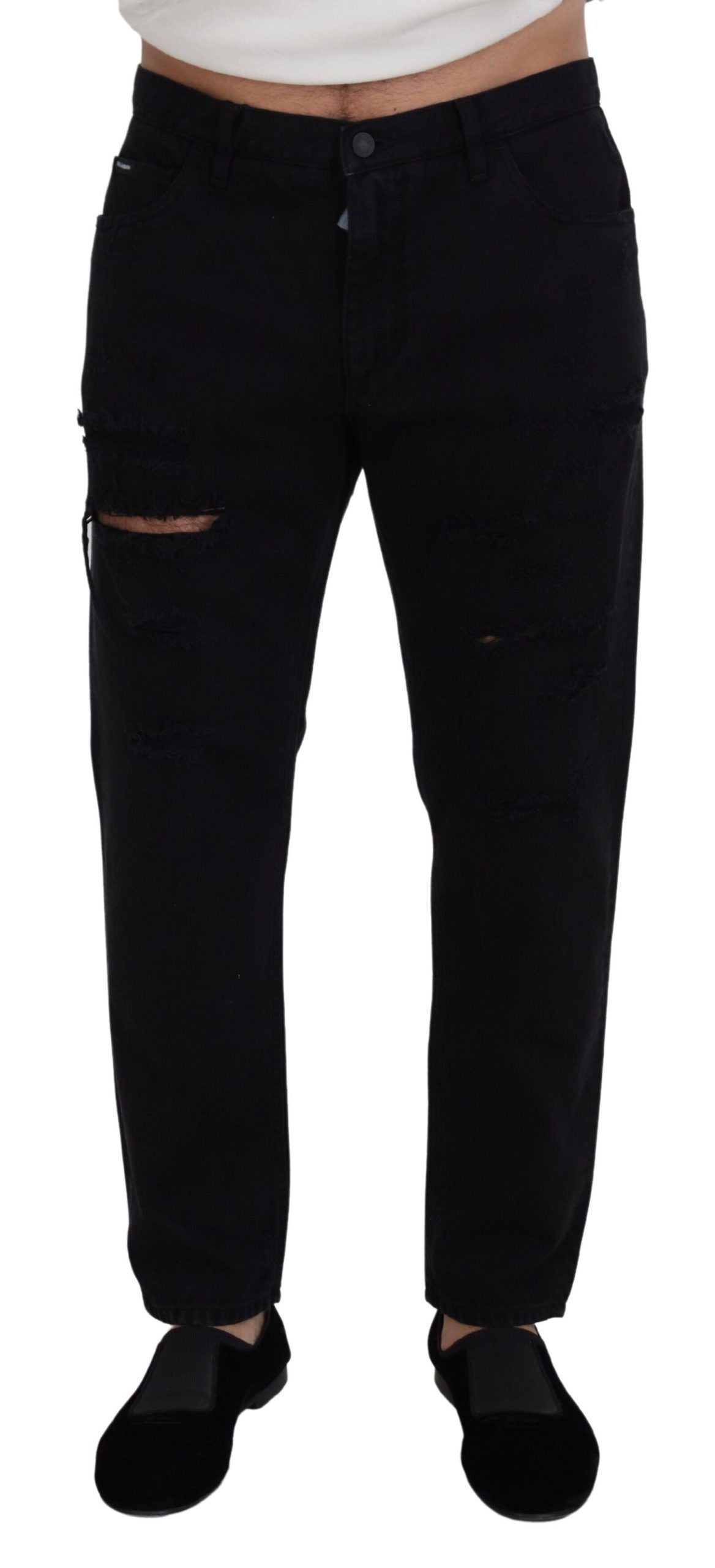 Dolce & Gabbana Black Loose Regular Torn Cotton Jeans | Regal Royce