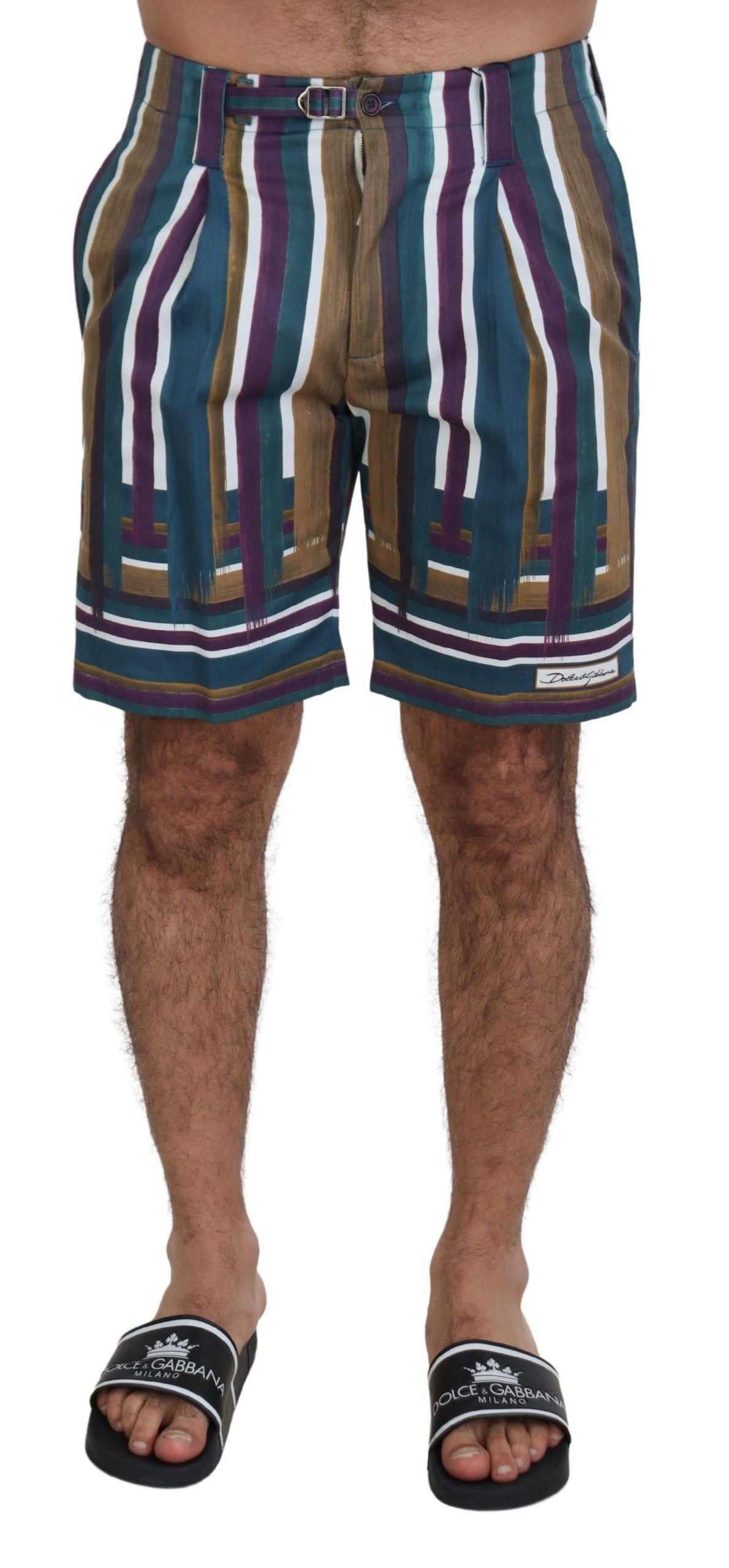 Dolce & Gabbana Multicolor Striped Stretch Cotton Shorts | Regal Royce