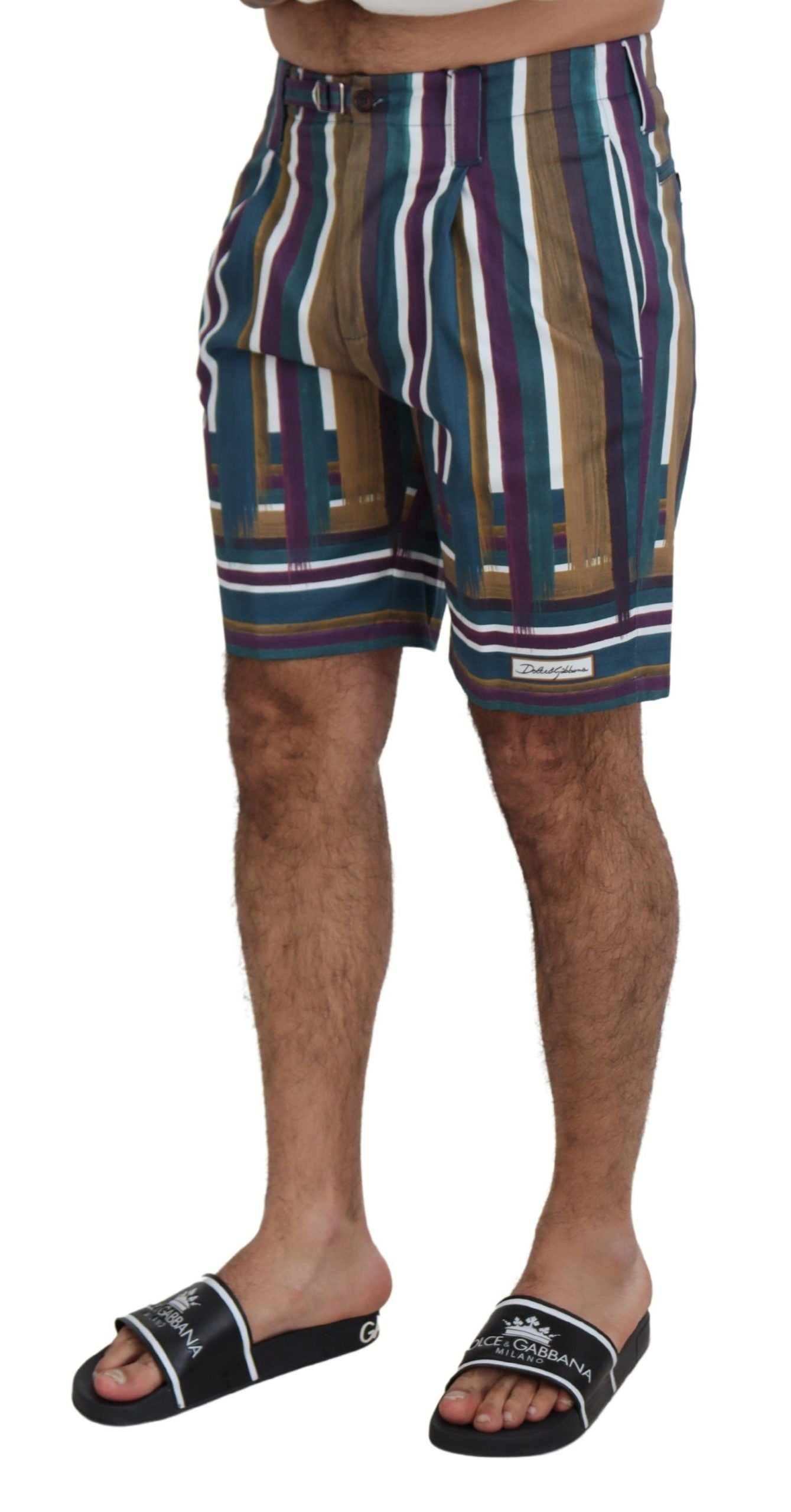 Dolce & Gabbana Multicolor Striped Stretch Cotton Shorts | Regal Royce