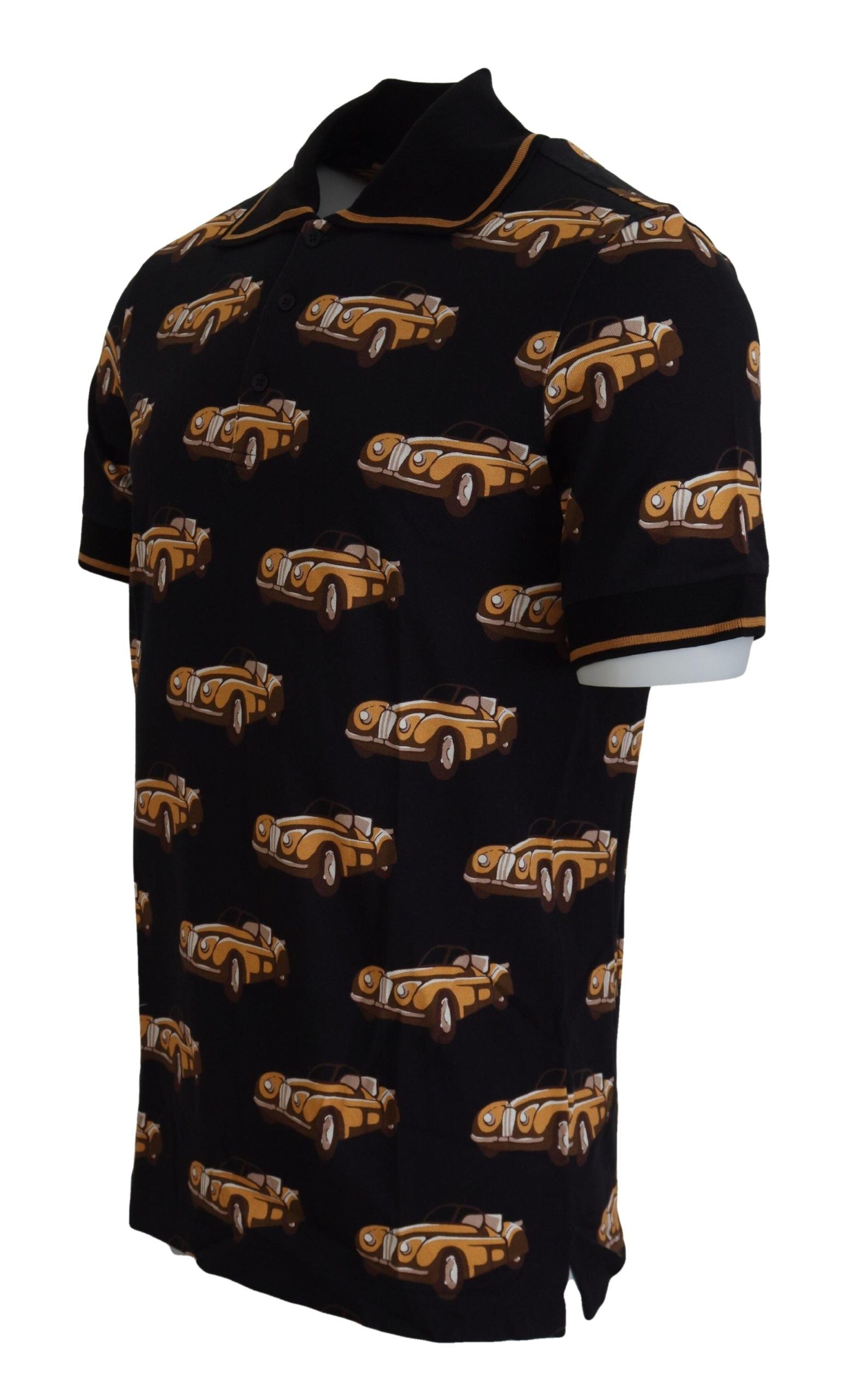 Dolce & Gabbana Black Car Print Short Sleeve Polo T-shirt | Regal Royce