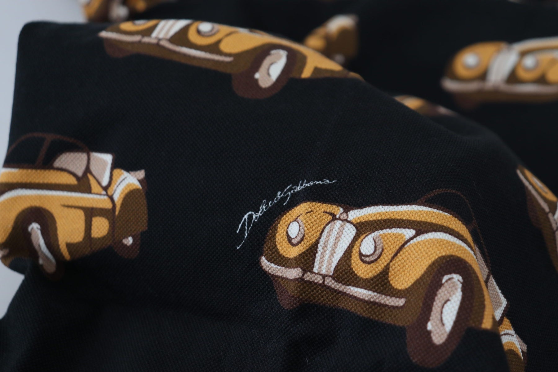 Dolce & Gabbana Black Car Print Short Sleeve Polo T-shirt | Regal Royce