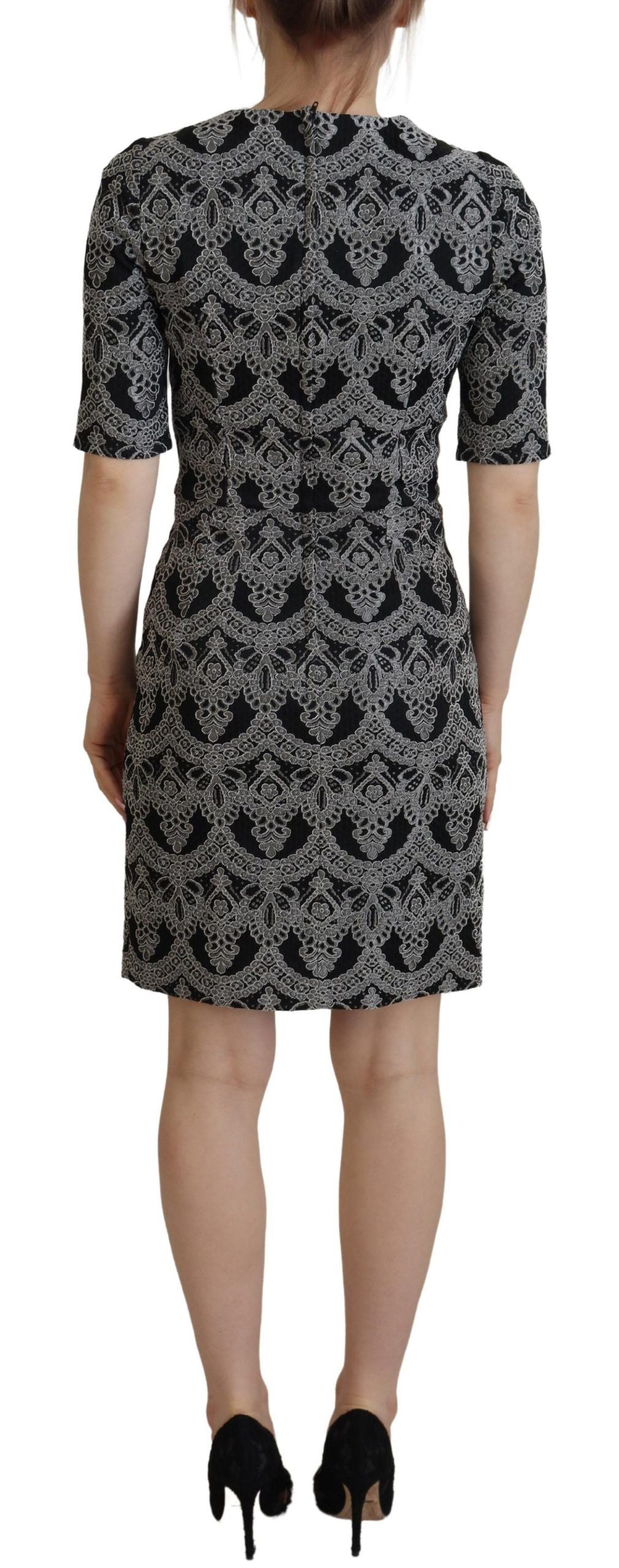 Dolce & Gabbana Black Gray Jacquard Sheath Bodycon Dress | Regal Royce