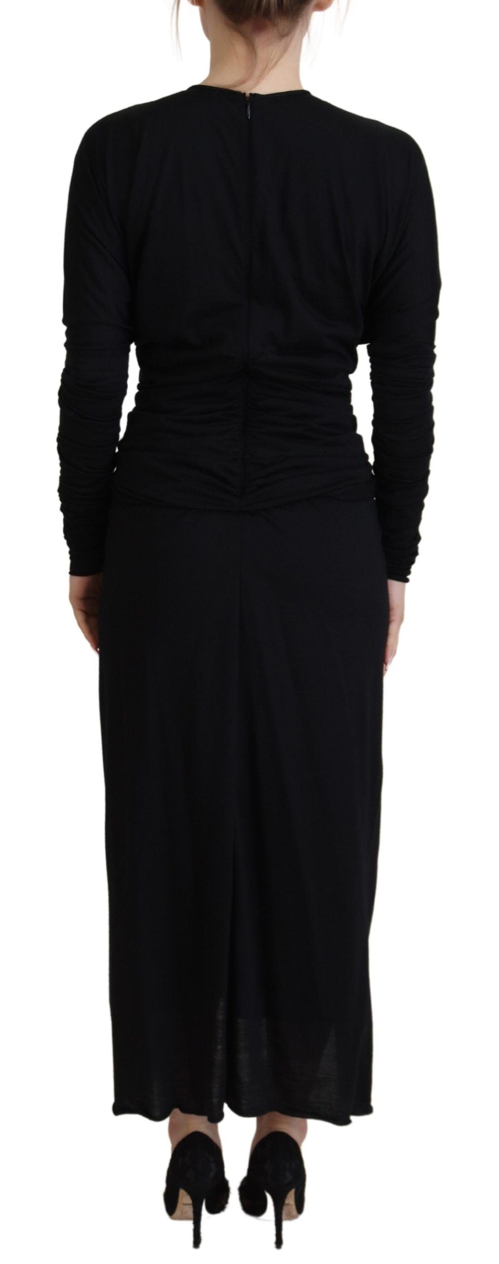 Dolce & Gabbana Black Sheath Midi Gown Wool Wrap Dress | Regal Royce