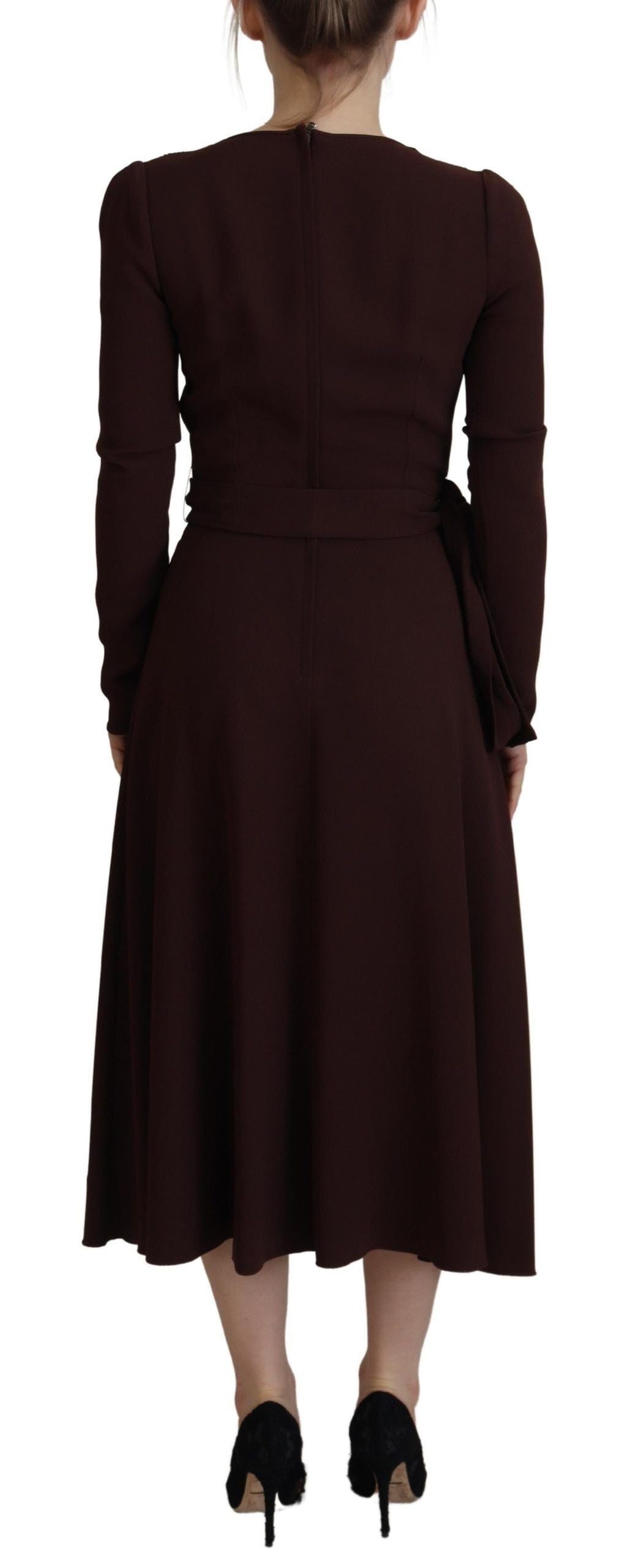 Dolce & Gabbana Brown Wrap Long Sleeve Midi Stretch Dress | Regal Royce