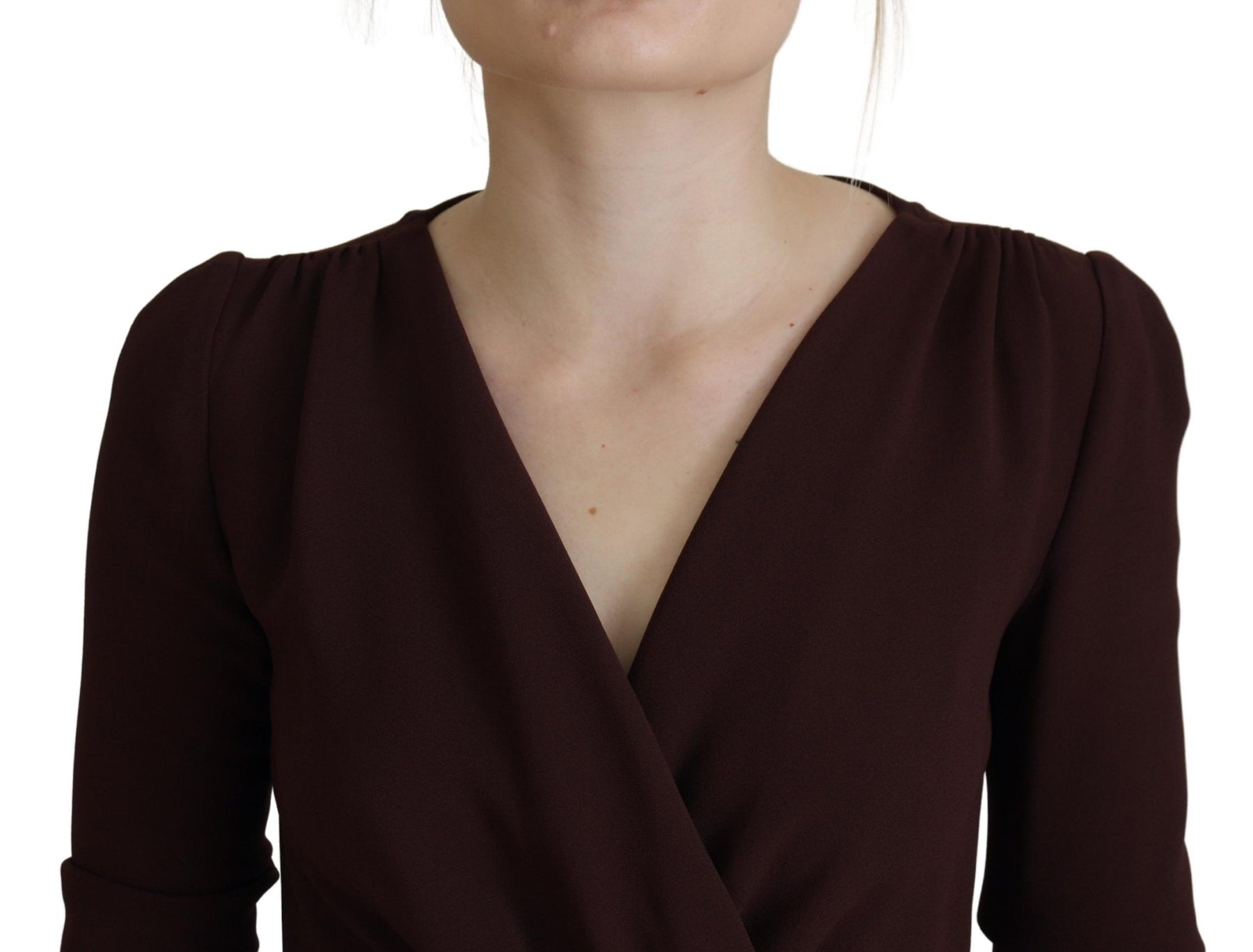 Dolce & Gabbana Brown Wrap Long Sleeve Midi Stretch Dress | Regal Royce