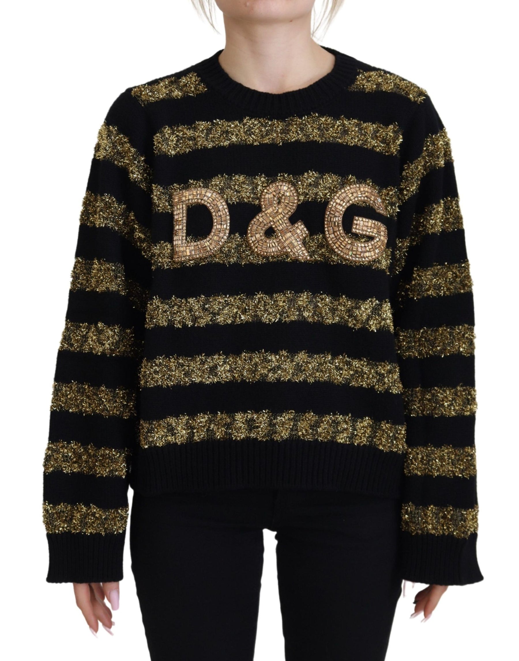 Dolce & Gabbana Black Gold D&G Crystal Cashmere Sweater | Regal Royce