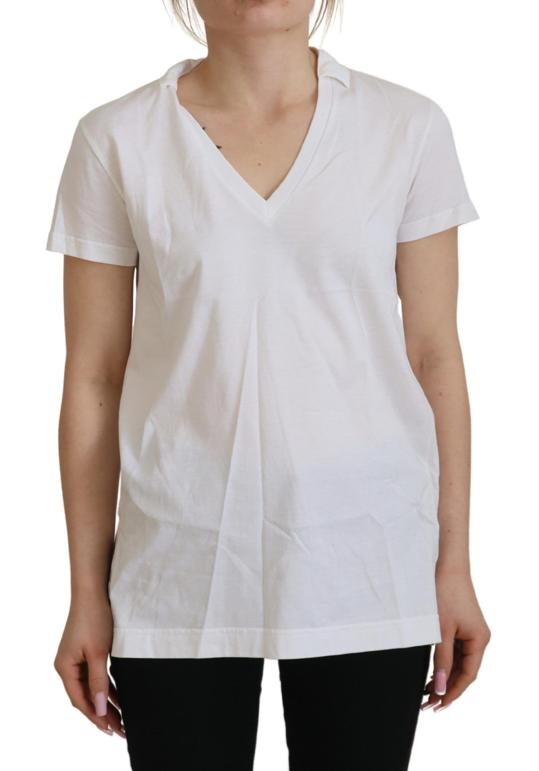 Dolce & Gabbana White Short Sleeve V-neck Cotton Top Blouse T-shirt | Regal Royce