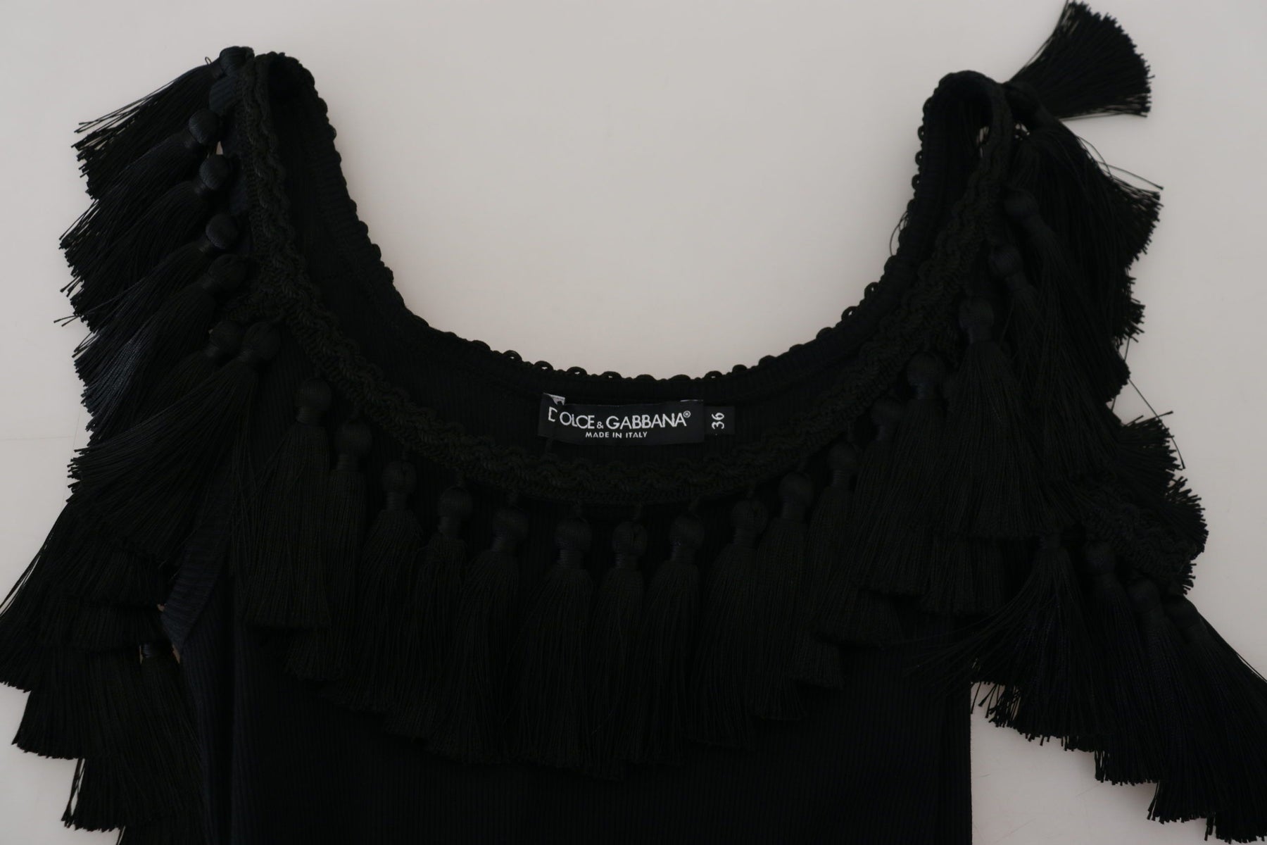 Dolce & Gabbana Black Tank Top Blouse Tassle Cotton Blouse | Regal Royce