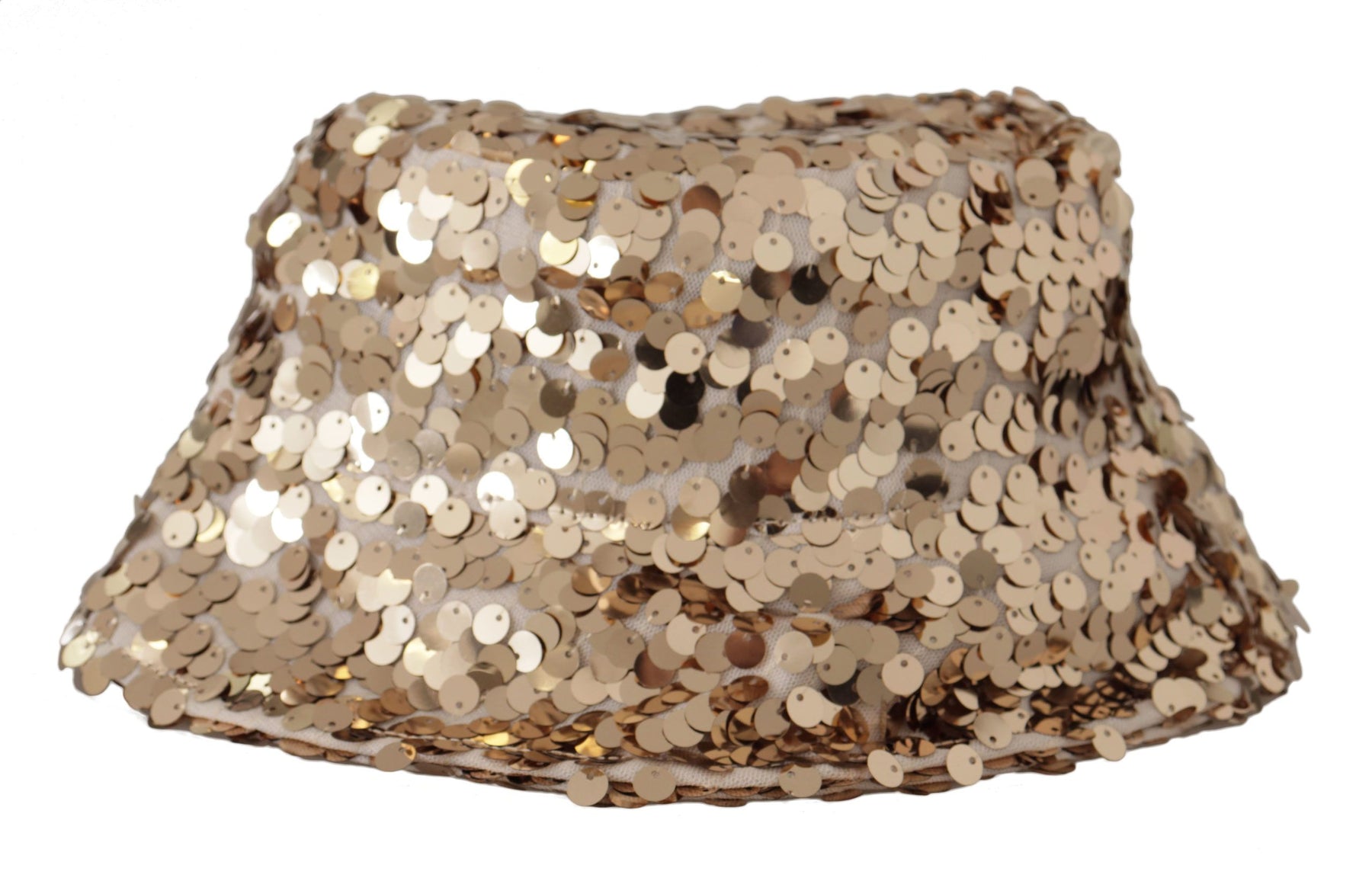 Dolce & Gabbana Gold Silk Sequin Embellished Designer Brim Bucket Hat | Regal Royce