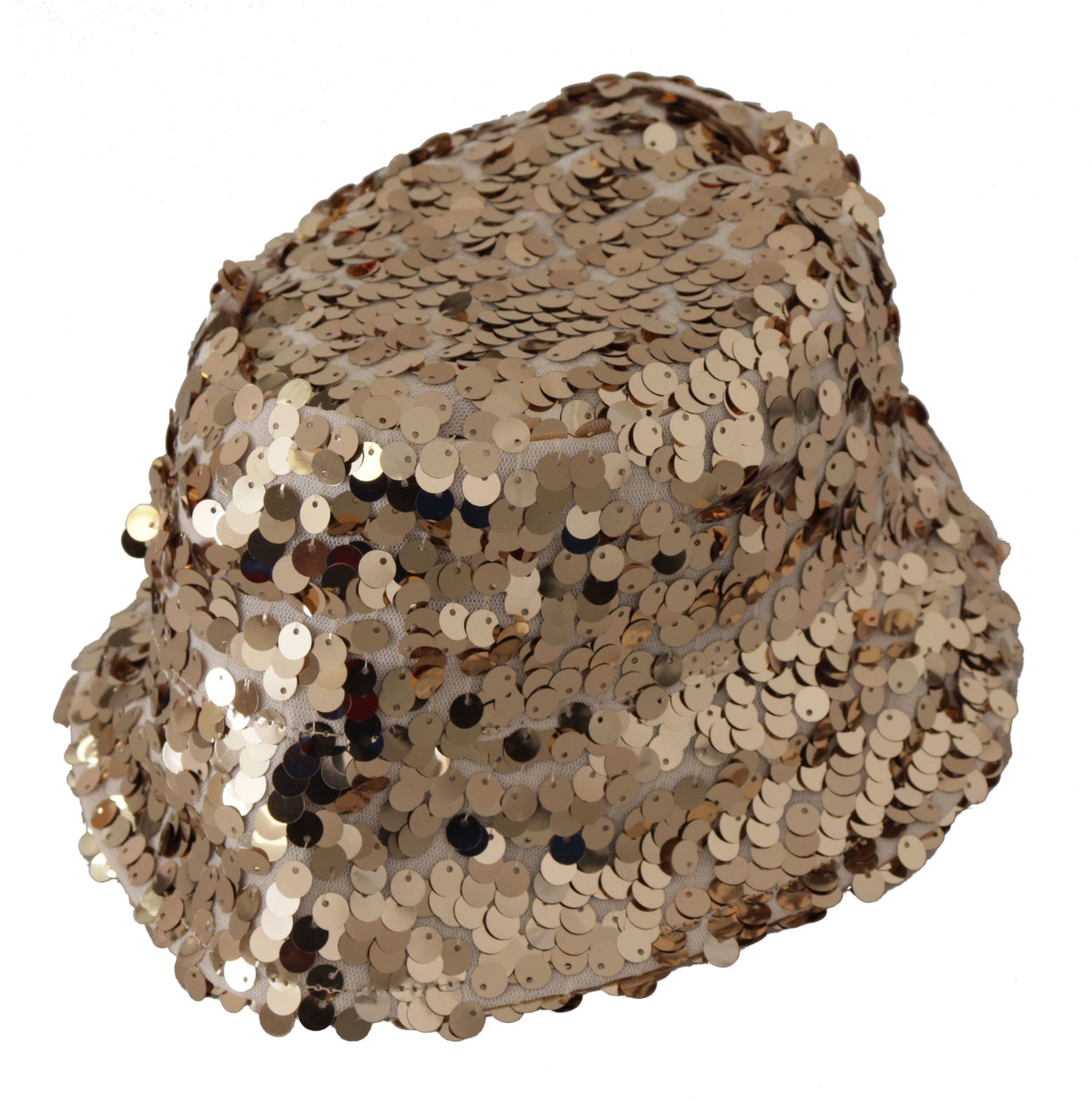 Dolce & Gabbana Gold Silk Sequin Embellished Designer Brim Bucket Hat | Regal Royce