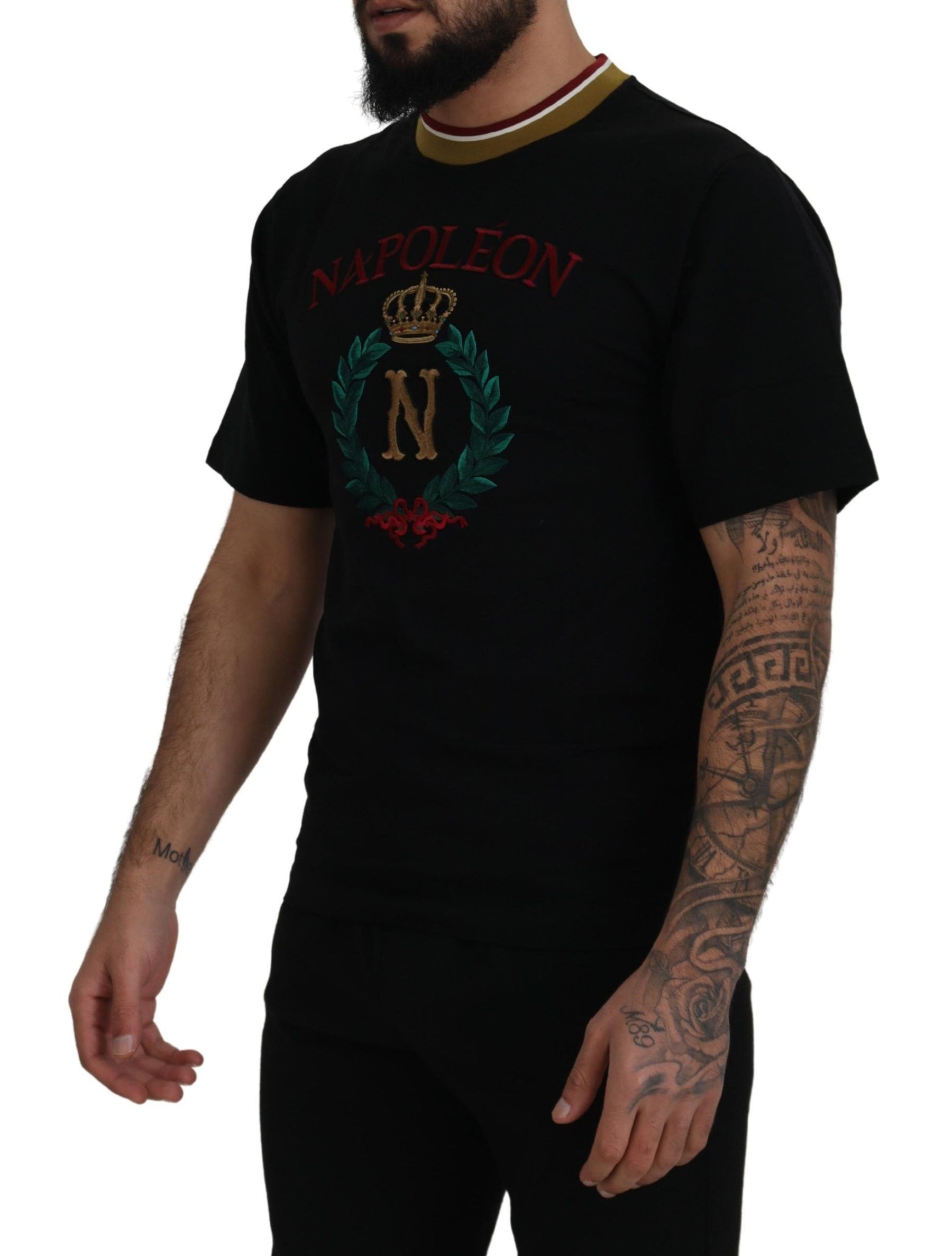Dolce & Gabbana Black Cotton Embroidered Crewneck T-shirt | Regal Royce