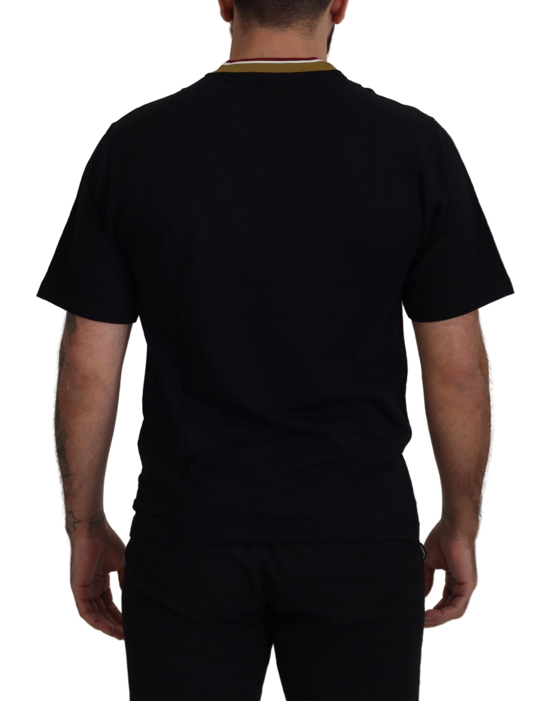Dolce & Gabbana Black Cotton Embroidered Crewneck T-shirt | Regal Royce
