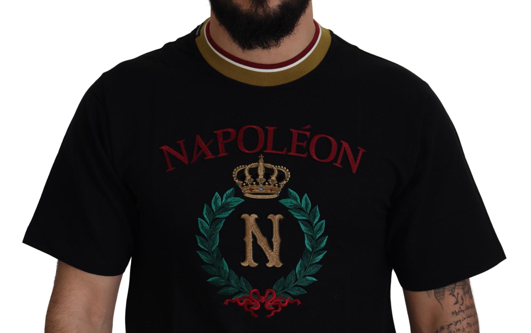 Dolce & Gabbana Black Cotton Embroidered Crewneck T-shirt | Regal Royce