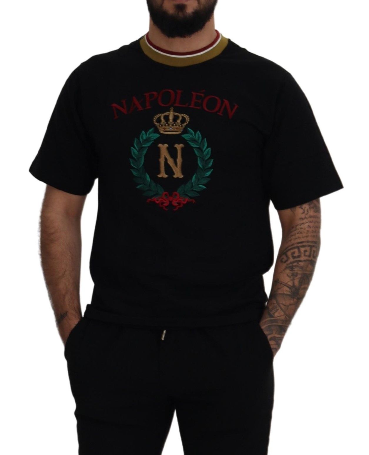 Dolce & Gabbana Black Cotton Embroidered Crewneck T-shirt | Regal Royce