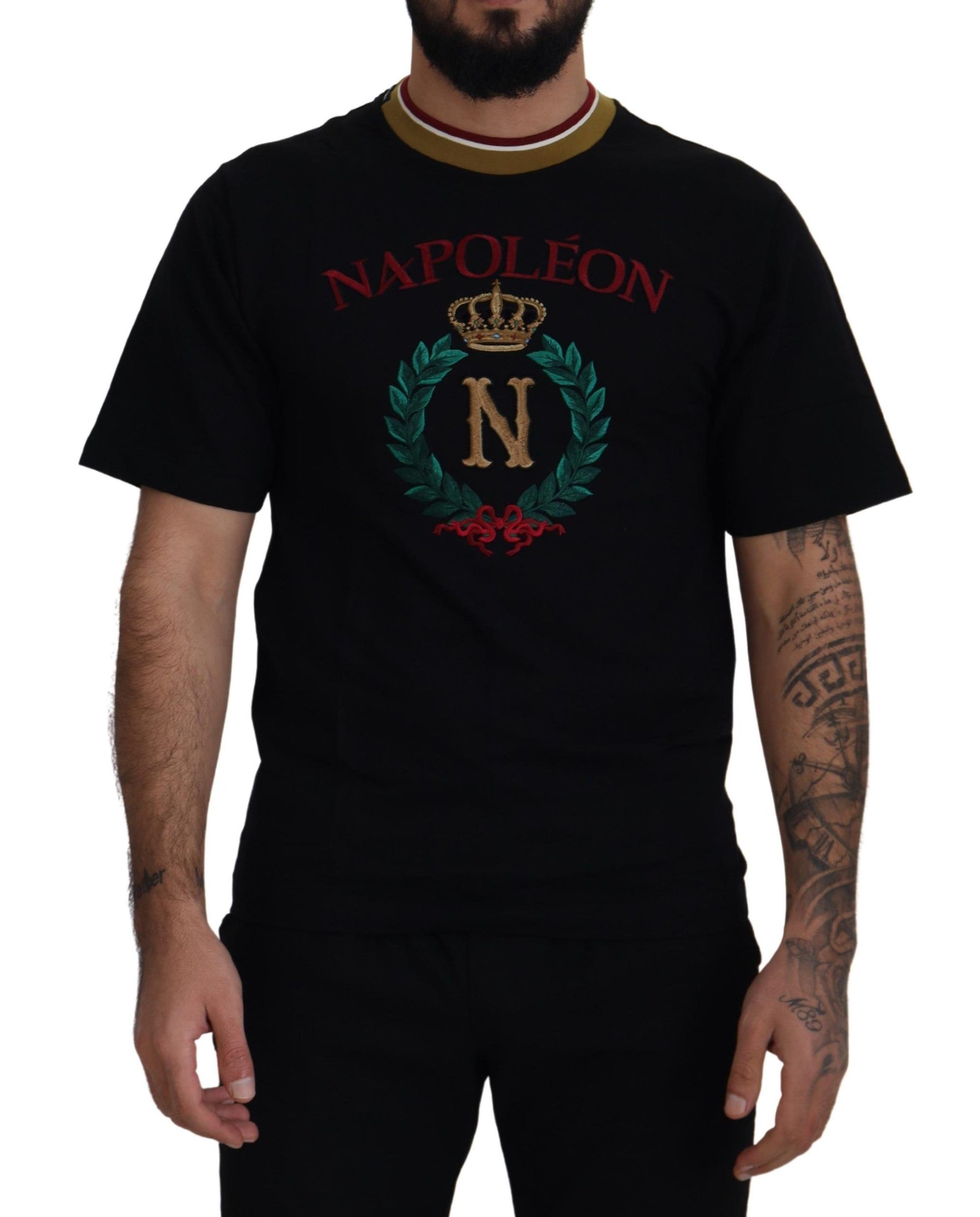 Dolce & Gabbana Black Cotton Embroidered Crewneck T-shirt | Regal Royce