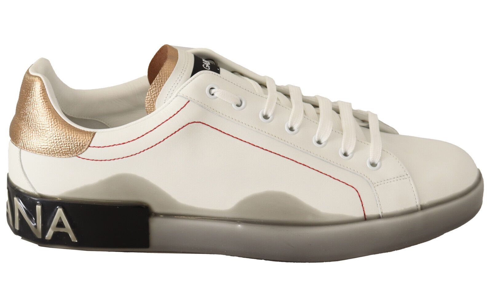 Dolce & Gabbana White Gold Leather Low Top Sneakers Casual Shoes | Regal Royce