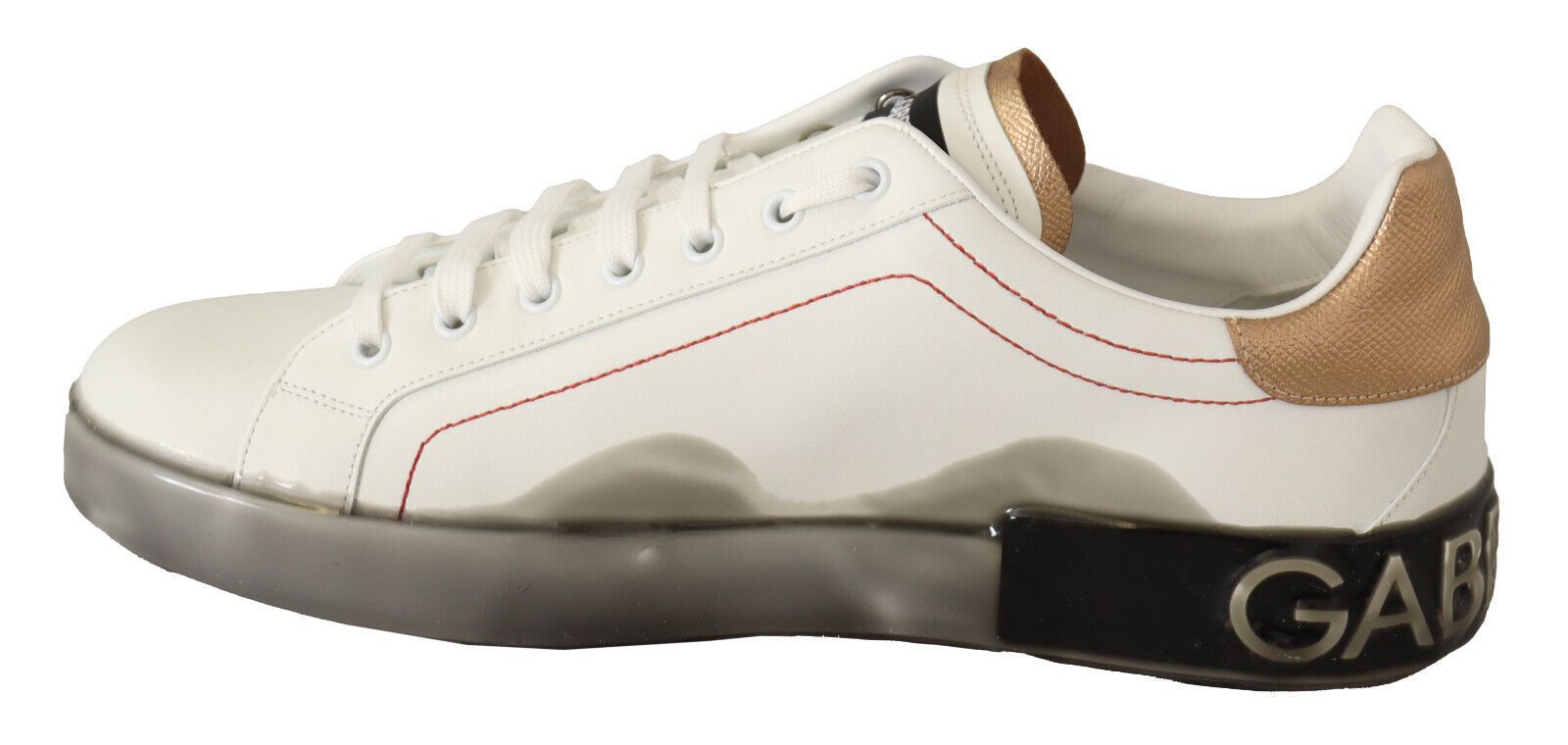 Dolce & Gabbana White Gold Leather Low Top Sneakers Casual Shoes | Regal Royce