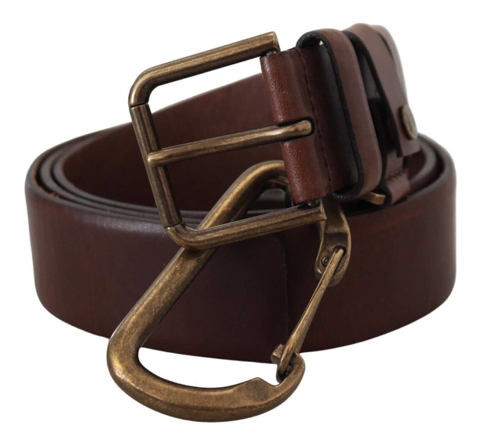 Dolce & Gabbana Brown Leather Gold Metal Buckle Carabiner Belt | Regal Royce