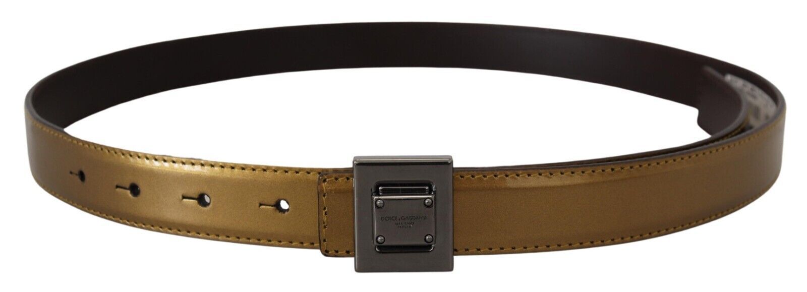 Dolce & Gabbana Gold Leather Silver Square Metal Buckle Belt | Regal Royce