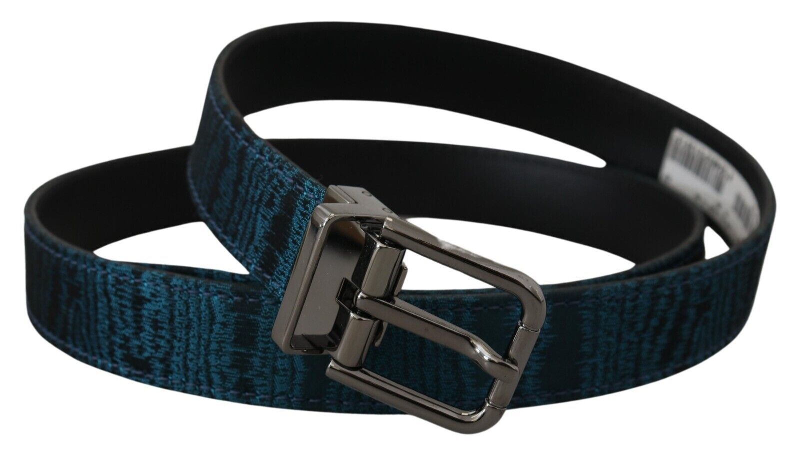 Dolce & Gabbana Blue Jacquard Moire Silver Metal Belt Men | Regal Royce