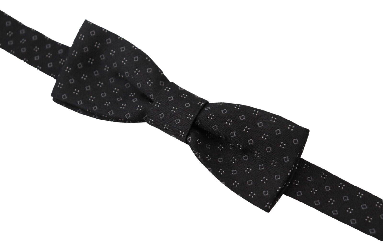 Dolce & Gabbana Black Pattern Silk Adjustable Neck Papillon Bow Tie | Regal Royce