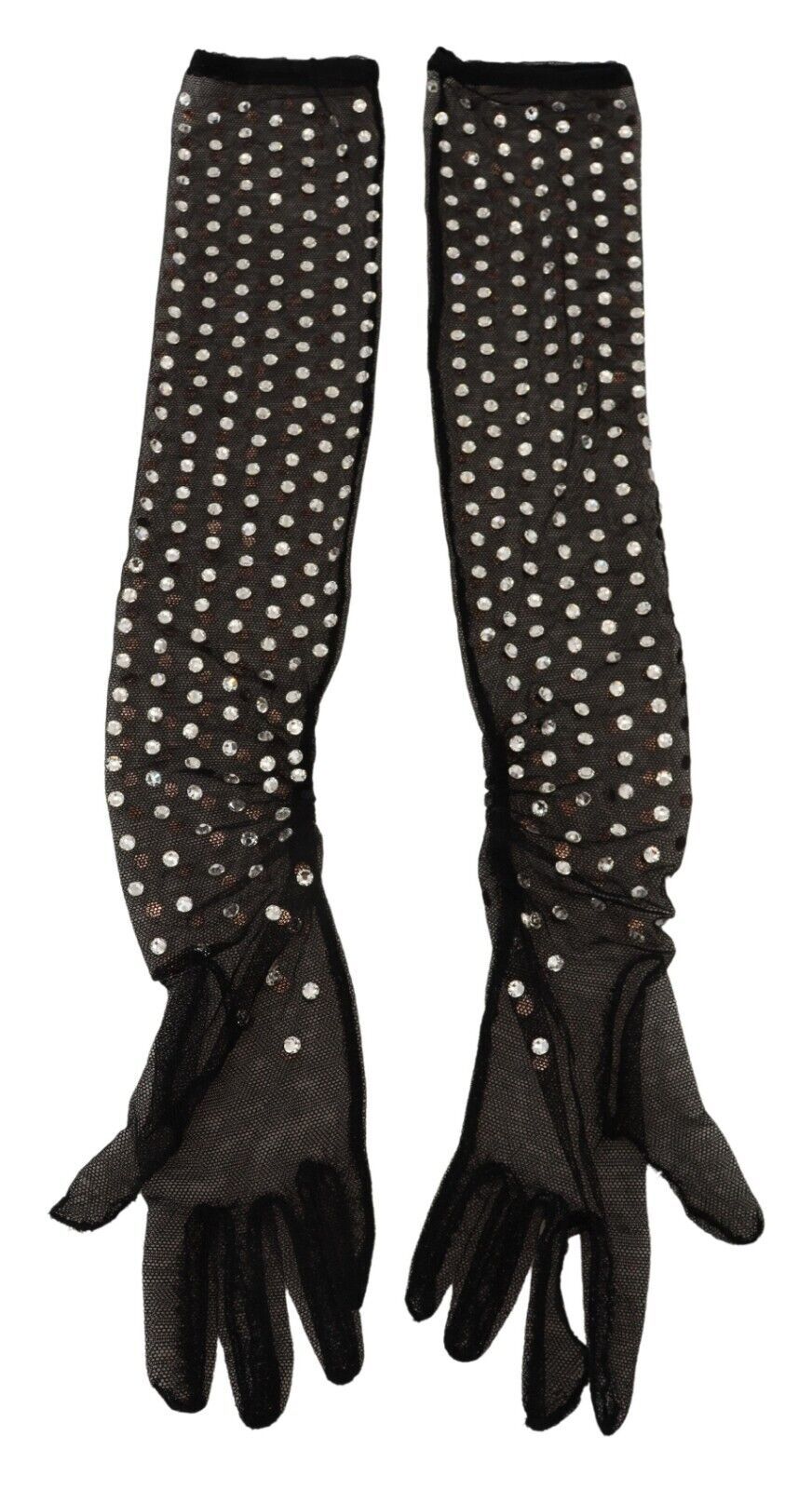 Dolce & Gabbana Black Crystal Elbow Length Cotton Tulle Gloves | Regal Royce