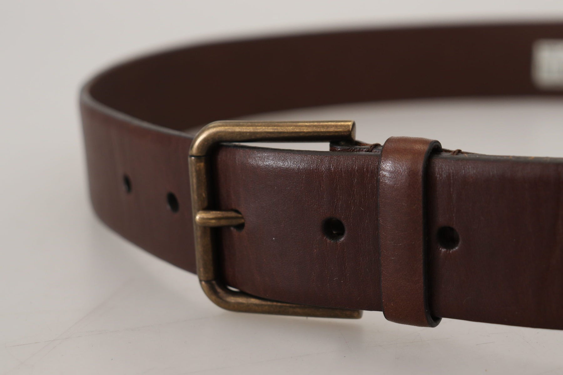 Dolce & Gabbana Brown Leather Gold Metal Buckle Carabiner Belt | Regal Royce