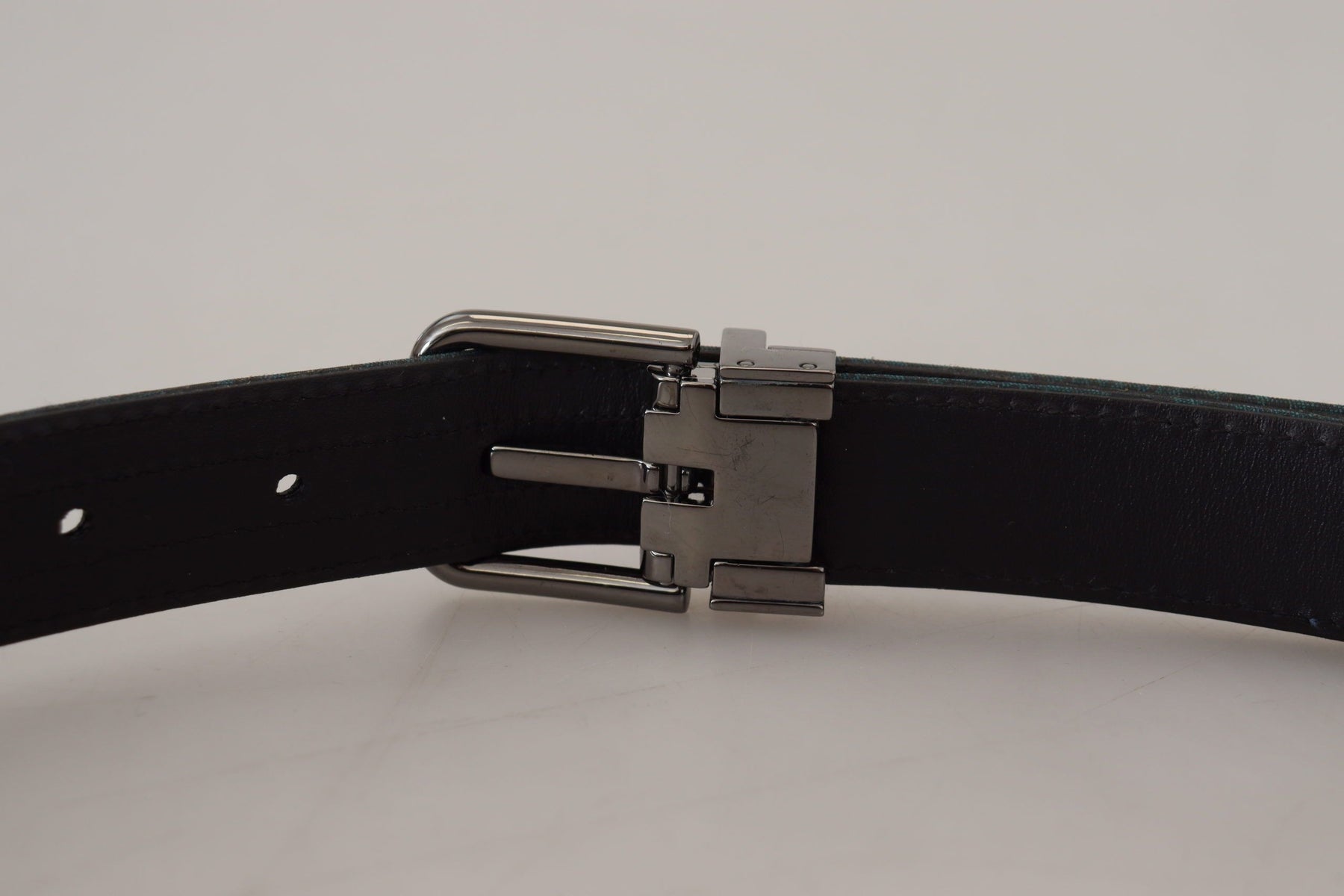 Dolce & Gabbana Blue Jacquard Moire Silver Metal Belt Men | Regal Royce