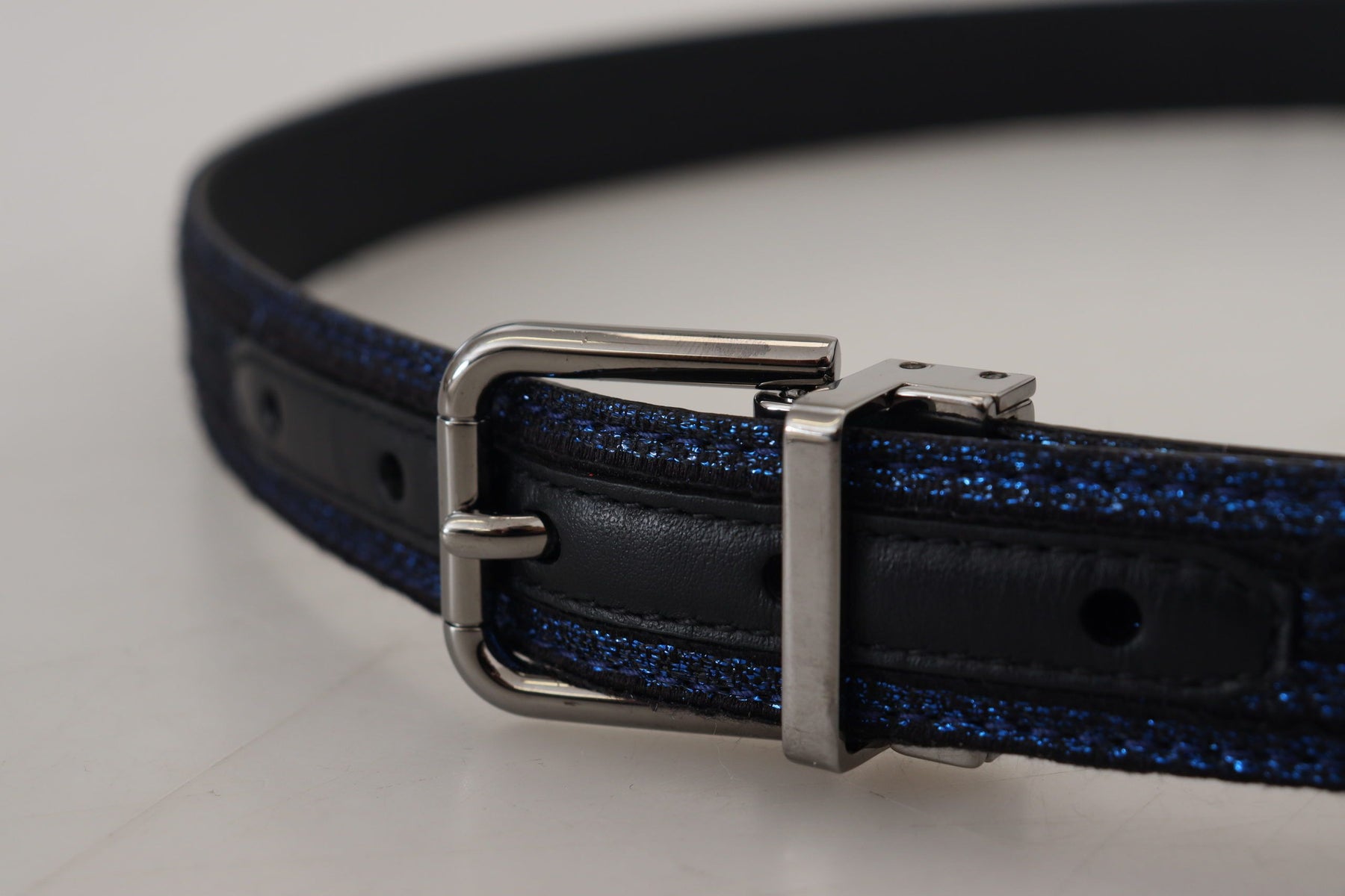 Dolce & Gabbana Blue Jacquard Stripe Silver Buckle Belt | Regal Royce
