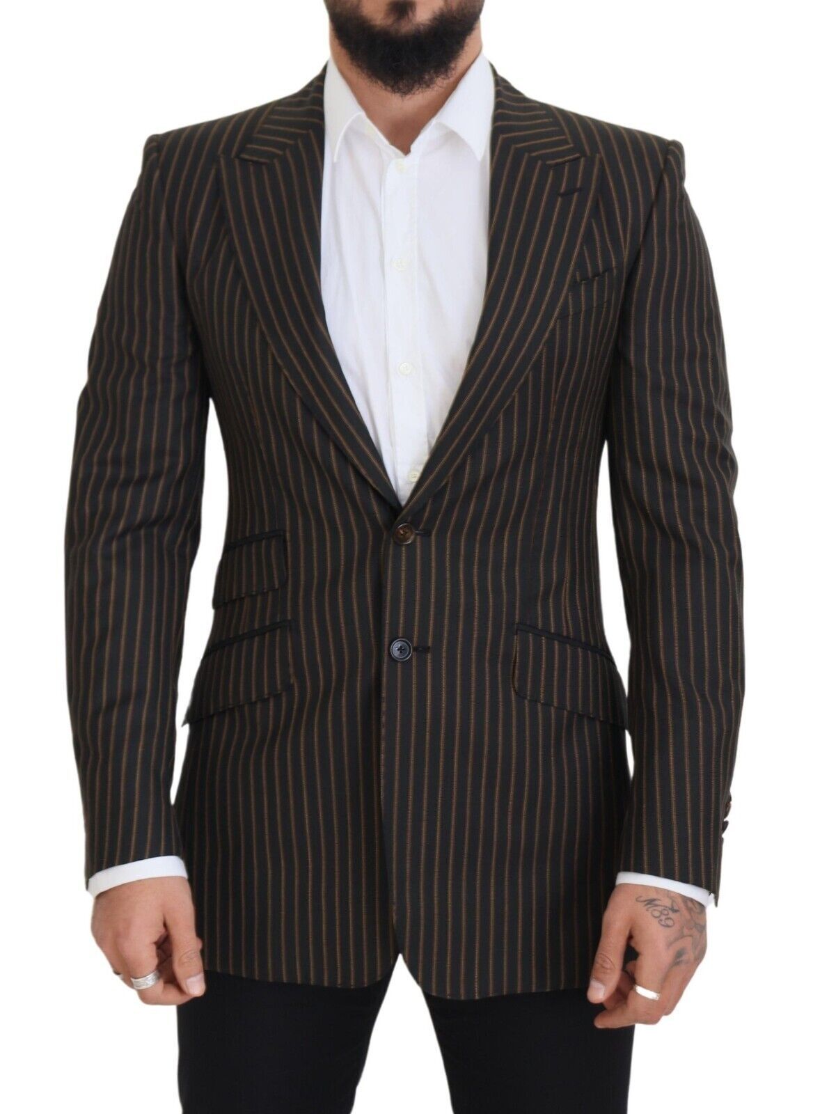 Dolce & Gabbana Black Brown Stripes Single Breasted Blazer | Regal Royce