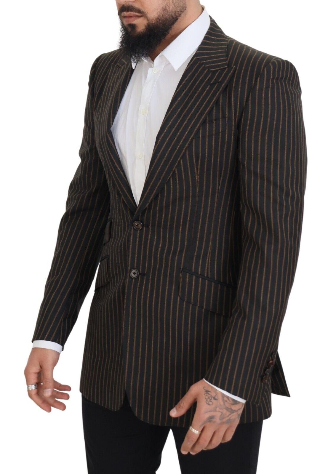 Dolce & Gabbana Black Brown Stripes Single Breasted Blazer | Regal Royce