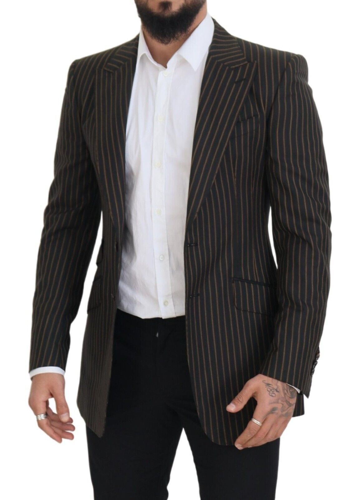 Dolce & Gabbana Black Brown Stripes Single Breasted Blazer | Regal Royce
