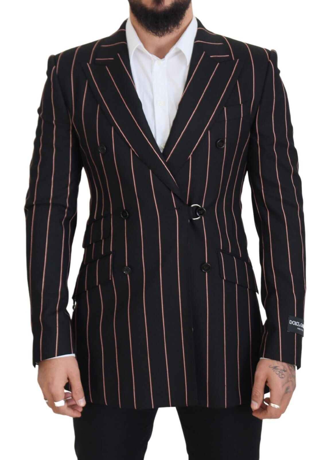 Dolce & Gabbana Black Stripes Viscose Double Breasted Blazer | Regal Royce