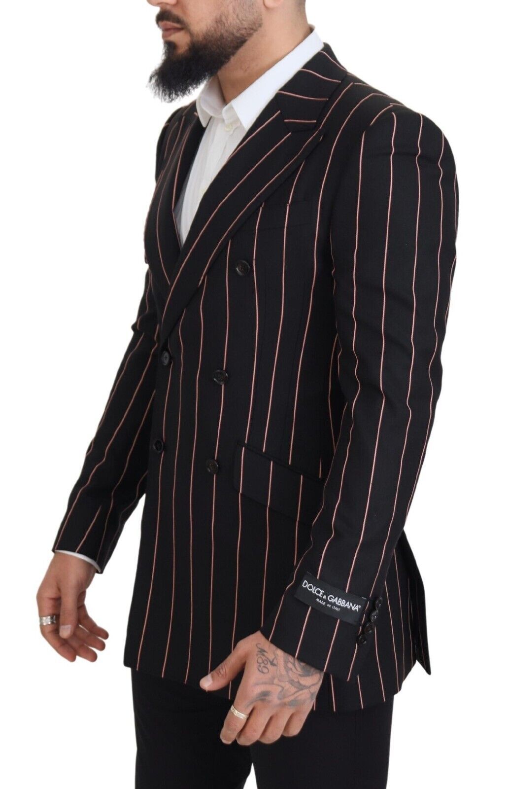 Dolce & Gabbana Black Stripes Viscose Double Breasted Blazer | Regal Royce