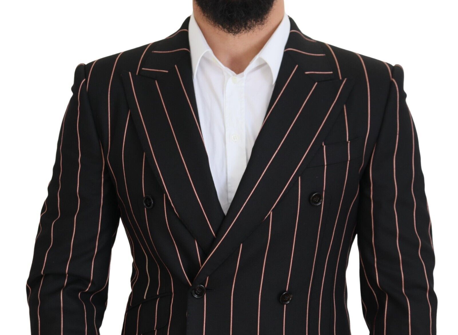 Dolce & Gabbana Black Stripes Viscose Double Breasted Blazer | Regal Royce