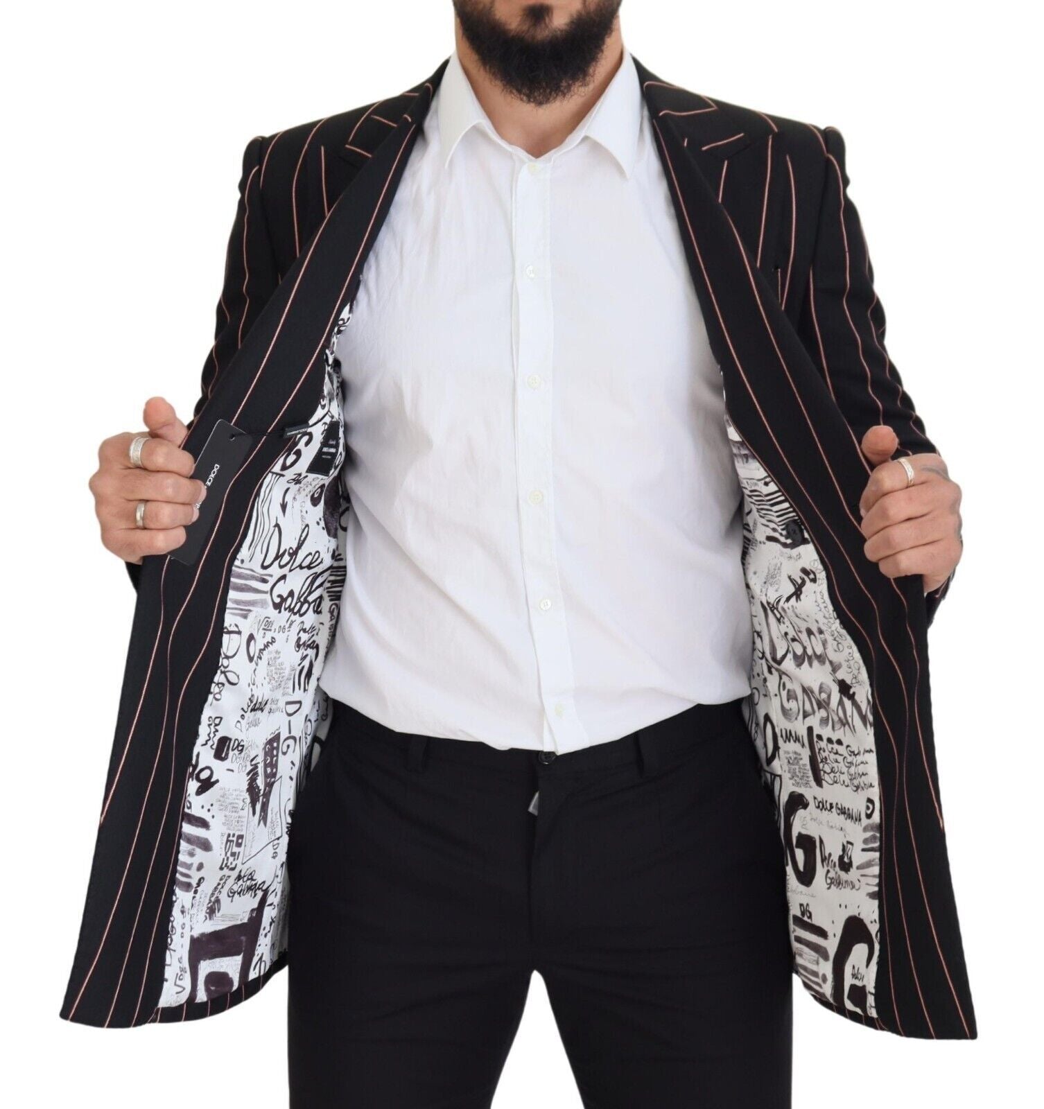 Dolce & Gabbana Black Stripes Viscose Double Breasted Blazer | Regal Royce