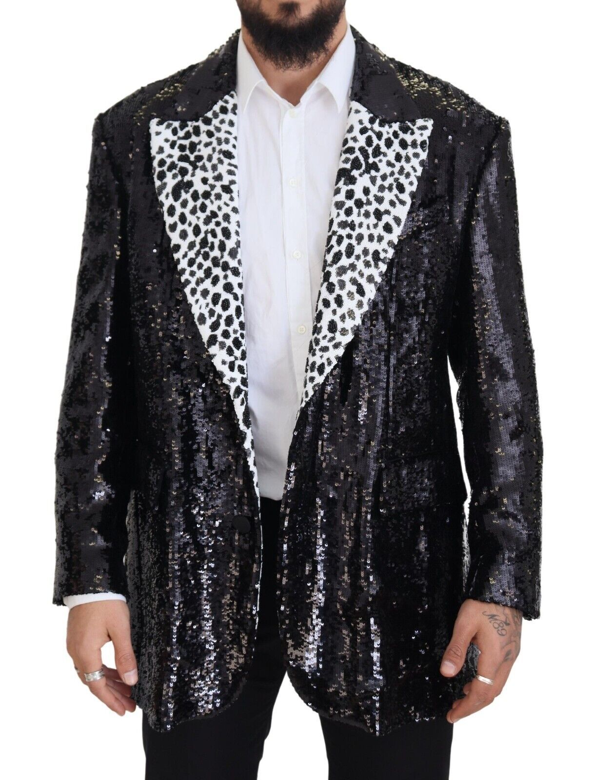 Dolce & Gabbana Black Sequined Cow Pattern Nylon Blazer | Regal Royce