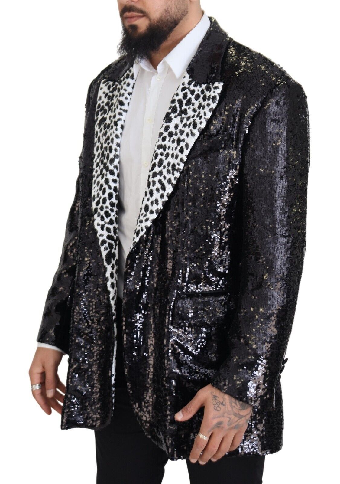 Dolce & Gabbana Black Sequined Cow Pattern Nylon Blazer | Regal Royce