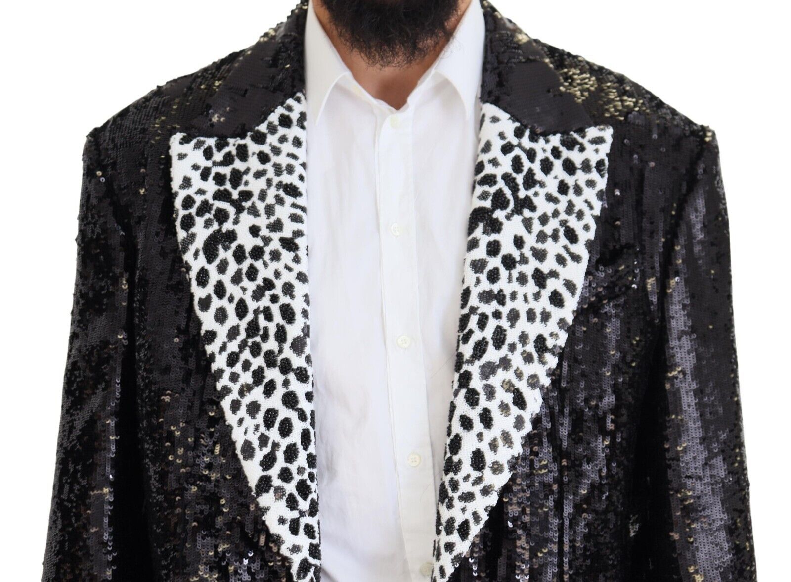 Dolce & Gabbana Black Sequined Cow Pattern Nylon Blazer | Regal Royce