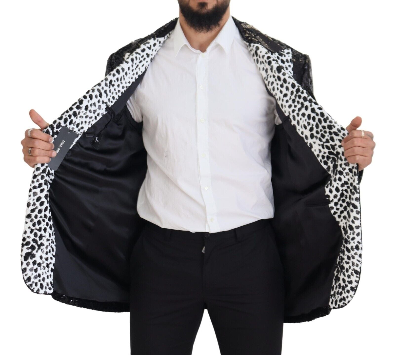 Dolce & Gabbana Black Sequined Cow Pattern Nylon Blazer | Regal Royce