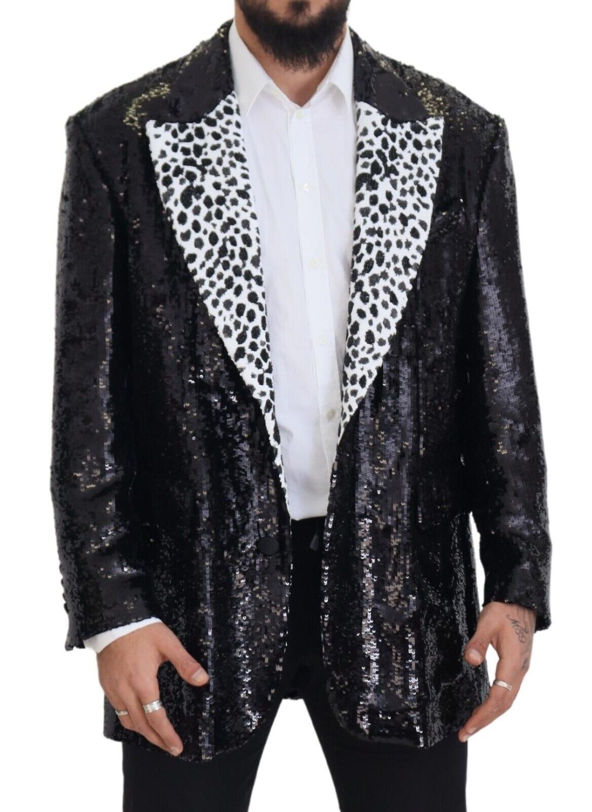 Dolce & Gabbana Black Sequined Cow Pattern Nylon Blazer | Regal Royce