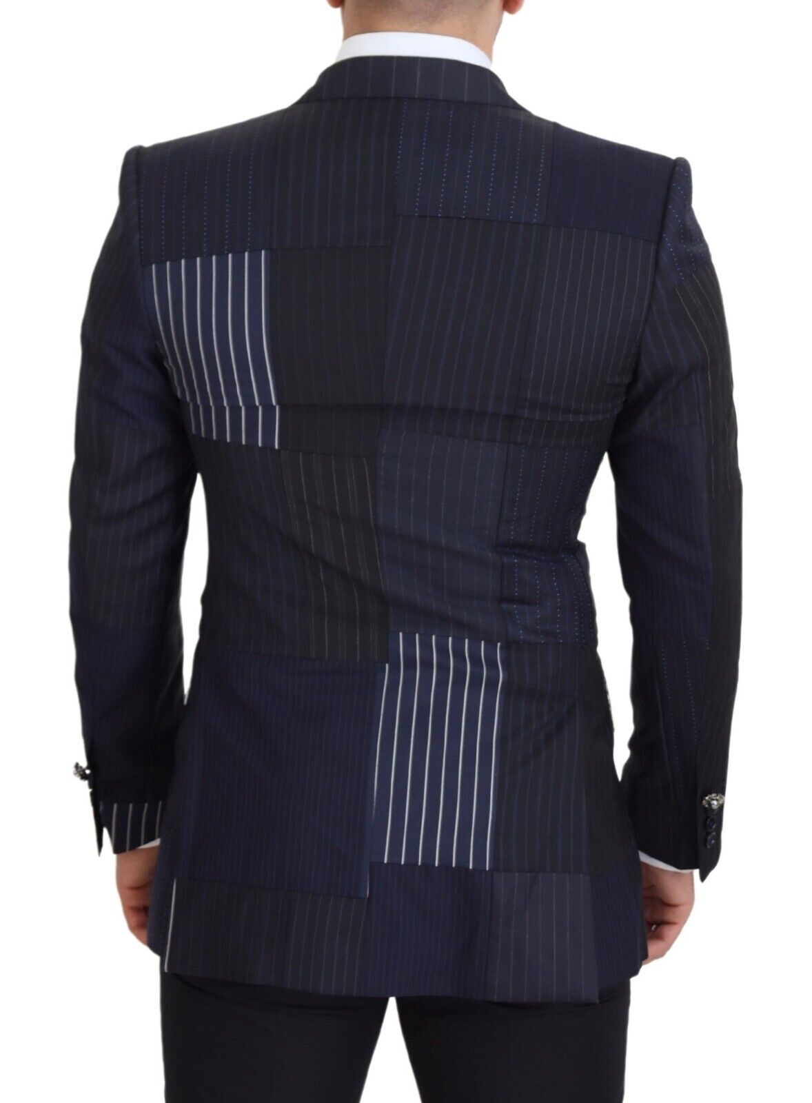 Dolce & Gabbana Blue Wool Patchwork Double Breasted Blazer | Regal Royce