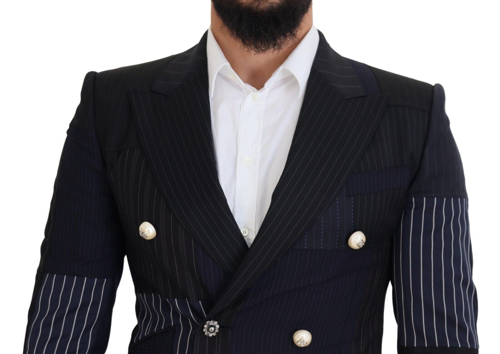 Dolce & Gabbana Blue Wool Patchwork Double Breasted Blazer | Regal Royce